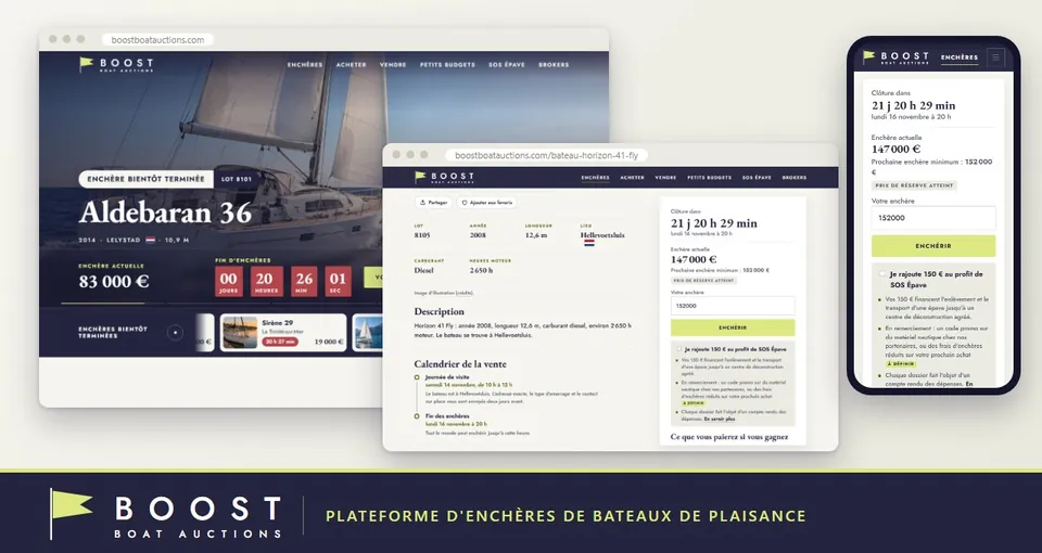 Aperçu de la réalisation : Plateforme d’enchères de bateaux de plaisance
