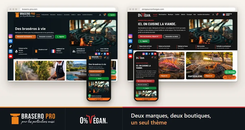 Aperçu de la réalisation : Multisite e-commerce : deux marques, un seul thème